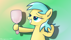 Size: 1024x583 | Tagged: safe, artist:bluemeganium, sunshower raindrops, pony, g4, beauty, female, gradient background, mirror, solo, wingless