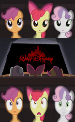 Size: 800x1290 | Tagged: safe, apple bloom, scootaloo, sweetie belle, g4, cutie mark crusaders, disney, exploitable meme, meme, movie theater meme