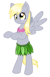 Size: 1024x1567 | Tagged: dead source, safe, artist:lunarahartistry, derpy hooves, pony, g4, belly button, bipedal, clothes, cute, derpabetes, female, grass skirt, hula, leaf skirt, lei, simple background, skirt, solo, transparent background