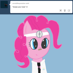 Size: 700x700 | Tagged: safe, pinkie pie, ask doctor pinkie pie, g4, ask, bandaid, doctor, female, head mirror, solo, tumblr
