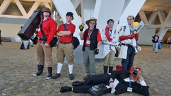 Size: 6000x3376 | Tagged: safe, human, bronycon, cosplay, hoers mask, irl, irl human, medic, medic (tf2), photo, scout (tf2), sniper, sniper (tf2), soldier, soldier (tf2), team fortress 2