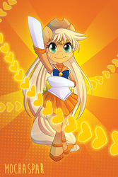 Size: 400x600 | Tagged: safe, artist:mochaspar, applejack, earth pony, pony, g4, bipedal, cosplay, female, sailor moon (series), sailor venus, solo