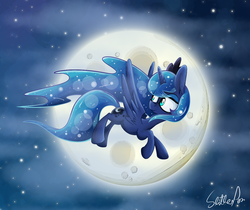 Size: 1250x1050 | Tagged: safe, artist:slitherpon, princess luna, g4, female, looking back, moon, night, solo