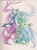 Size: 1617x2157 | Tagged: safe, artist:8bitsofmagic, oc, oc only, oc:8-bit, oc:sway breeze, pegasus, pony, unicorn, belly dancer, dancing, traditional art