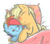 Size: 787x685 | Tagged: safe, artist:nolycs, applejack, rainbow dash, g4, :o, bed, blushing, cute, female, half r63 shipping, hug, male, pillow, plushie, rainbow blitz, red nosed, rule 63, ship:appleblitz, ship:appledash, shipping, sick, sleeping, solo, straight