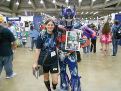 Size: 960x720 | Tagged: artist needed, safe, rainbow dash, human, bronycon, g4, 2014, convention, cosplay, irl, irl human, optimus prime, photo, transformers