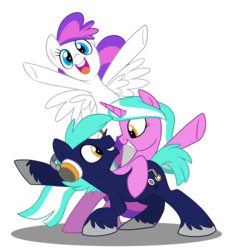 Size: 840x920 | Tagged: safe, artist:trish forstner, oc, oc only, oc:blank canvas, oc:hoof beatz, oc:mane event, earth pony, pegasus, pony, unicorn, bronycon, bronycon mascots, cheering, cute, eye contact, grin, headphones, hoofevent, leaning, looking at you, open mouth, simple background, smiling, squee, transparent background, trio, unshorn fetlocks