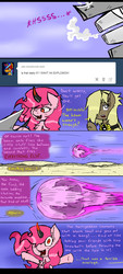 Size: 950x2100 | Tagged: safe, artist:ichibangravity, king sombra, pinkie pie, oc, ask king sombra pie, g4, party cannon, possessed, triste savoir, tumblr