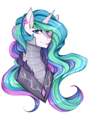 Size: 2480x3507 | Tagged: safe, artist:mscootaloo, princess celestia, g4, armor, bust, female, high res, portrait, smiling, solo