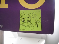 Size: 1095x821 | Tagged: safe, artist:postitpony, bronycon, 2014, annoyed, glasses, irl, photo, question