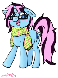 Size: 379x508 | Tagged: safe, artist:moekonya, oc, oc only, oc:wind art, pony, unicorn, base used, blushing, clothes, cute, floppy ears, looking at you, messy mane, open mouth, scarf, simple background, smiling, solo, transparent background, vector, wide eyes