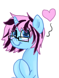 Size: 656x872 | Tagged: safe, artist:moekonya, oc, oc only, oc:wind art, pony, unicorn, :t, blushing, cute, glasses, heart, looking up, simple background, smiling, solo, thinking, transparent background, vector