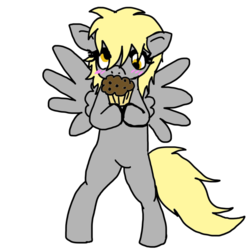 Size: 894x894 | Tagged: safe, artist:moekonya, derpy hooves, pegasus, pony, g4, cute, derp, female, mare, muffin, solo