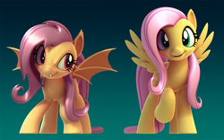 Size: 1000x624 | Tagged: safe, artist:2snacks, fluttershy, bat pony, pegasus, pony, g4, 3d, cute, fangs, female, flutterbat, grin, happy, looking at you, mare, maya, open mouth, raised hoof, shyabates, shyabetes, smiling, smirk, spread wings, wip