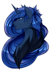 Size: 2480x3507 | Tagged: safe, artist:mscootaloo, princess luna, pony, g4, armor, female, frown, high res, portrait, profile, simple background, solo