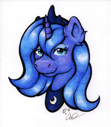 Size: 1024x1171 | Tagged: safe, artist:toastylynx, princess luna, g4, bust, female, s1 luna, solo, traditional art