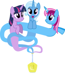 Size: 6400x7138 | Tagged: safe, artist:parclytaxel, trixie, twilight sparkle, oc, oc:parcly taxel, alicorn, genie, genie pony, pony, unicorn, albumin flask, asktwixiegenies, g4, .svg available, absurd resolution, alicorn oc, bottle, canon x oc, cutie mark, female, fusion, horn, horn ring, lesbian, ship:twixie, shipping, simple background, transparent background, vector, wingless