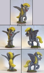 Size: 879x1433 | Tagged: safe, artist:ubrosis, derpy hooves, pegasus, pony, g4, :d, craft, female, figure, mare, raised hoof, sculpture, solo, spread wings