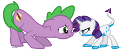 Size: 3425x1417 | Tagged: safe, artist:missitofu, rarity, spike, dragon, g4, baby dragon, dragoness, dragonified, female, horn, ponified, ponified spike, raridragon, simple background, species swap, transparent background, vector