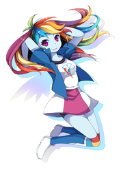 Size: 1239x1752 | Tagged: safe, artist:huaineko, rainbow dash, equestria girls, g4, clothes, cute, dashabetes, female, looking at you, pixiv, simple background, skirt, solo, white background