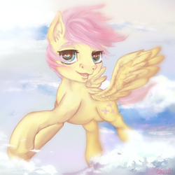 Size: 3000x3000 | Tagged: safe, artist:czbaterka, fluttershy, g4, butterscotch, cloud, cloudy, flying, high res, rule 63, solo, spread wings