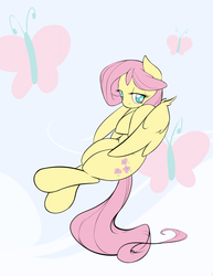 Size: 2587x3348 | Tagged: safe, artist:graphic-lee, part of a set, fluttershy, pegasus, pony, g4, alternate hairstyle, fantasy class, female, high res, hooves to the chest, lidded eyes, looking sideways, mare, shy, solo, wings