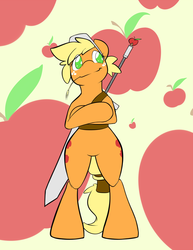 Size: 1024x1325 | Tagged: safe, artist:graphic-lee, part of a set, applejack, earth pony, pony, g4, bipedal, both cutie marks, fantasy class, female, knight, mare, solo, straw in mouth, sword, weapon, wheat