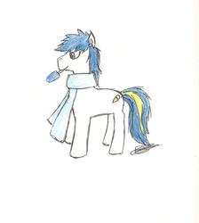 Size: 1536x1712 | Tagged: safe, artist:rizathepenguin, pony, kaito, male, ponified, solo, stallion, traditional art, vocaloid
