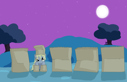 Size: 1271x827 | Tagged: safe, artist:qaxis, derpy hooves, rarity, pegasus, pony, g4, clothes, costume, female, mare, paper bag, paper bag wizard, solo, where's waldo