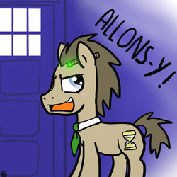 Size: 600x600 | Tagged: safe, artist:madkaichi, doctor whooves, time turner, g4, allons-y, doctor who, male, necktie, solo, sonic screwdriver, tardis