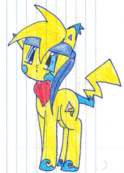 Size: 400x557 | Tagged: safe, artist:juliettaza-l, pikachu, lined paper, pokémon, ponified, solo, traditional art