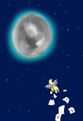 Size: 427x626 | Tagged: safe, artist:qaxis, derpy hooves, pegasus, pony, g4, female, mail, mailmare, mare, moon, solo, space