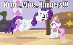 Size: 670x413 | Tagged: safe, screencap, rarity, sweetie belle, pony, unicorn, g4, angry, caption, fridge horror, horn, image macro, implications, jumping, looking at each other, looking at someone, meme, mommy dearest, sisters, yelling