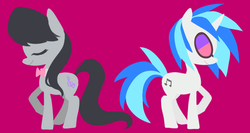 Size: 866x459 | Tagged: safe, artist:re_ghotion, dj pon-3, octavia melody, vinyl scratch, earth pony, pony, unicorn, g4, duo, female, simple background