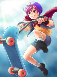 Size: 850x1150 | Tagged: safe, artist:ninjaham, scootaloo, human, g4, clothes, female, helmet, humanized, scooter, shorts, solo