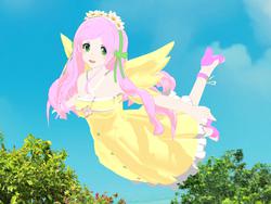 Size: 2000x1500 | Tagged: safe, artist:yamisweet, fluttershy, human, g4, 3d, female, humanized, mmd, sky, solo