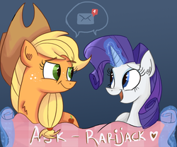 Size: 960x800 | Tagged: safe, artist:zefidu, applejack, rarity, g4, ask, ask-rarijack, female, lesbian, ship:rarijack, shipping, tumblr