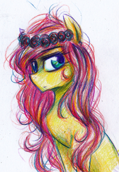 Size: 811x1162 | Tagged: safe, artist:iceminth, fluttershy, g4, female, floral head wreath, solo, traditional art