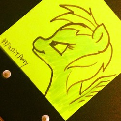 Size: 640x640 | Tagged: safe, artist:postitpony, rainbow dash, bronycon, g4, female, solo, sticky note, traditional art