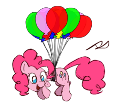 Size: 599x529 | Tagged: safe, artist:aj627, pinkie pie, g4, balloon, female, floating, solo, then watch her balloons lift her up to the sky