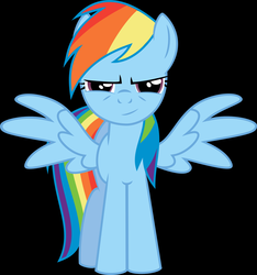 Size: 1600x1709 | Tagged: artist needed, safe, rainbow dash, pegasus, pony, g4, black background, female, inverted mouth, mane, mare, simple background, smirk, solo, spread wings, tail, vector, wings