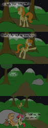 Size: 2992x7976 | Tagged: safe, artist:marsminer, apple bloom, applejack, carrot top, golden harvest, g4, comic, hiding, jellyfish hunter, rock, sack, selling, spongebob squarepants