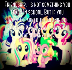 Size: 600x585 | Tagged: safe, applejack, fluttershy, pinkie pie, rainbow dash, rarity, spike, twilight sparkle, g4, image macro, mane seven, mane six, meme, rainbow ponies, rainbow power