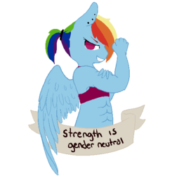 Size: 500x510 | Tagged: safe, artist:superdeathsquad, edit, rainbow dash, anthro, g4, abs, aside glance, ear piercing, earring, female, flexing, grin, jewelry, looking at you, piercing, simple background, smiling, solo, spread wings, transparent background, wings