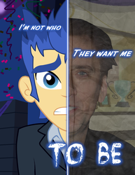 Size: 816x1056 | Tagged: safe, artist:knadire, artist:knadow-the-hechidna, flash sentry, two sided posters, equestria girls, g4, brad, face/off, horror, nicolas cage, two sides, wat, wtf