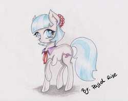 Size: 1733x1373 | Tagged: safe, artist:pastelrise, coco pommel, g4, cute, female, looking at you, raised hoof, smiling, solo, traditional art