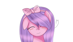 Size: 1024x600 | Tagged: safe, artist:little-charlott, oc, oc only, earth pony, pony, adoptable, blushing, bow, eyes closed, solo