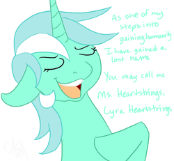 Size: 719x665 | Tagged: safe, artist:cartoonlion, lyra heartstrings, pony, unicorn, g4, dialogue, eyes closed, female, heartstrings, mare, open mouth, simple background, solo, white background