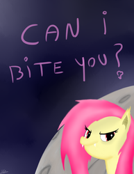 Size: 1488x1925 | Tagged: safe, artist:katsu, fluttershy, g4, female, flutterbat, looking at you, meme, moon, solo