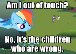 Size: 500x360 | Tagged: safe, edit, screencap, mare do well, noi, rainbow dash, g4, season 2, the mysterious mare do well, background pony, betrayed, image macro, male, meme, out of touch, skinner, text, the simpsons